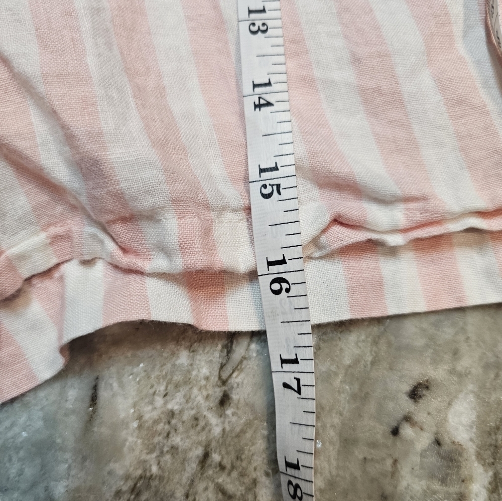 Cynthia Rowley Pink White Striped Linen Blend Shorts Drawstring Casual Large - Picture 9 of 9